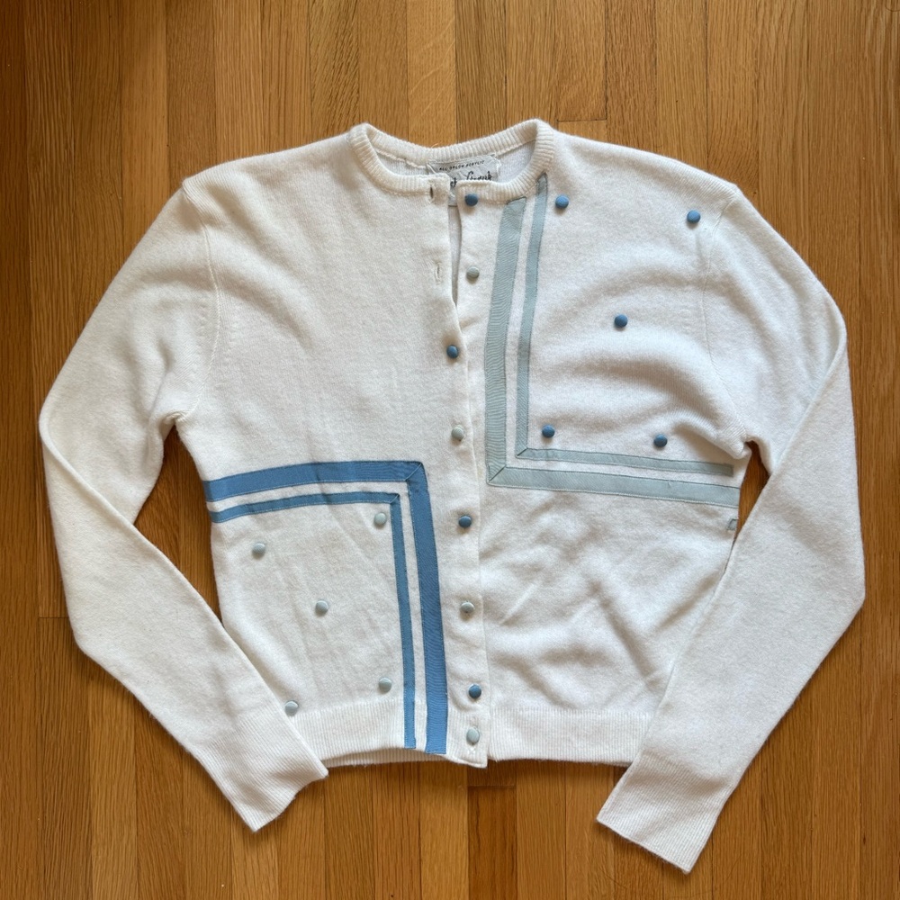 Vintage White and Blue Women's Cardigan